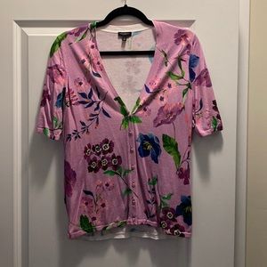 Talbots purple flower patterned cardigan